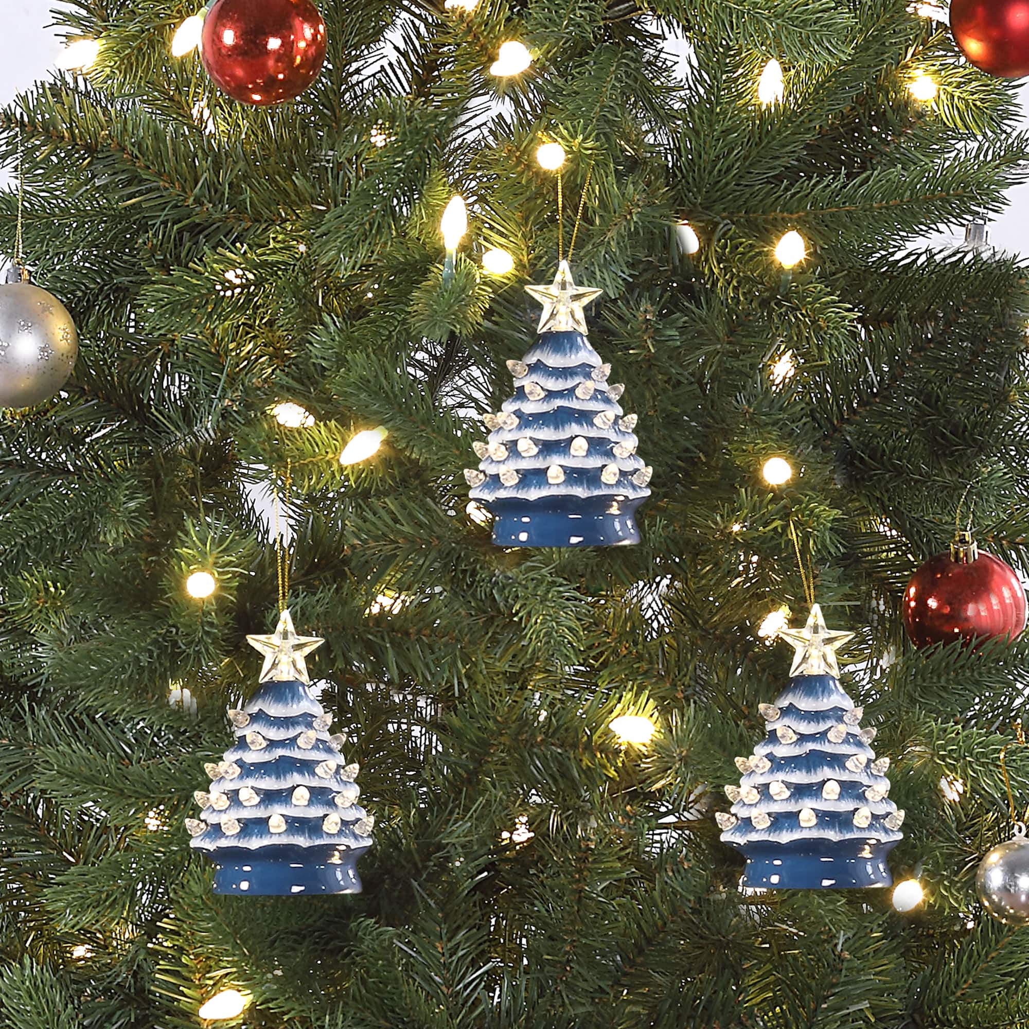 Mr. Christmas 5" Nostalgic Ceramic Tree Ornament with White Bulbs